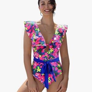 Vibrant Floral Ruffle Swimsuit